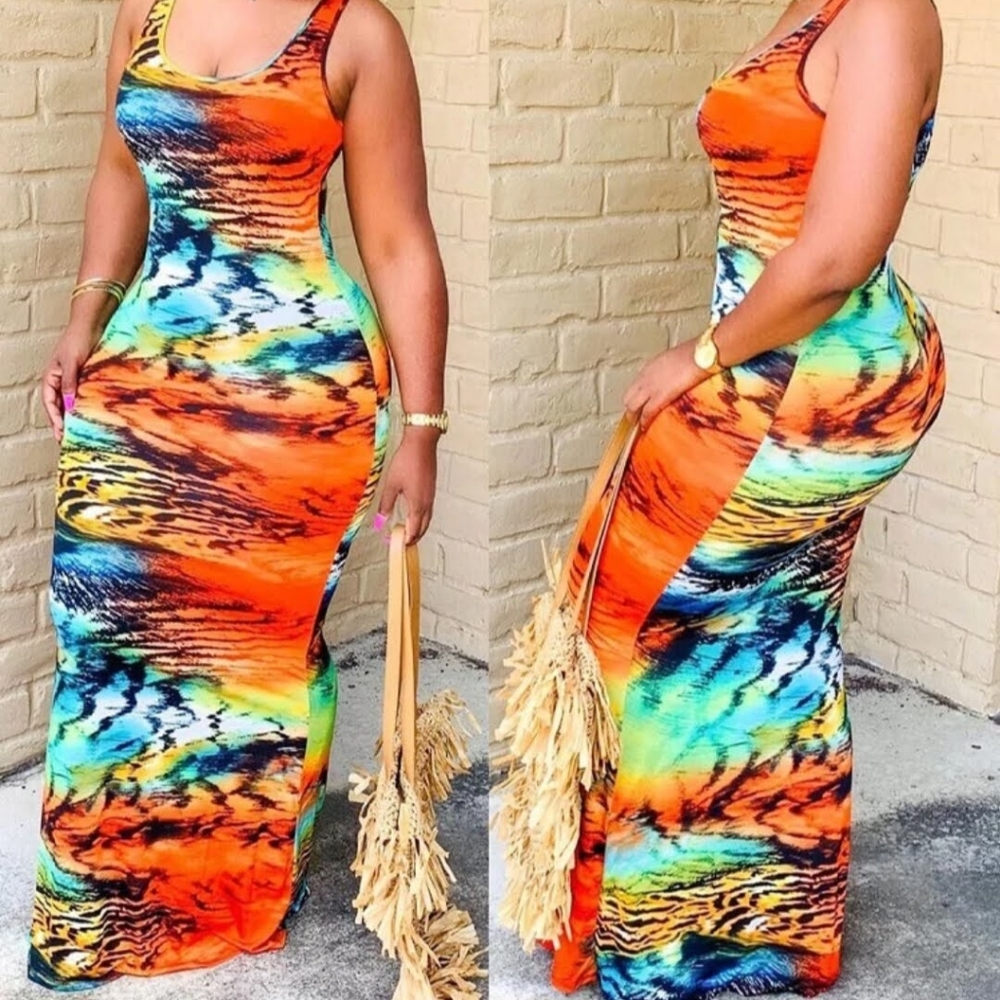 Orange Colorful Maxi Dress